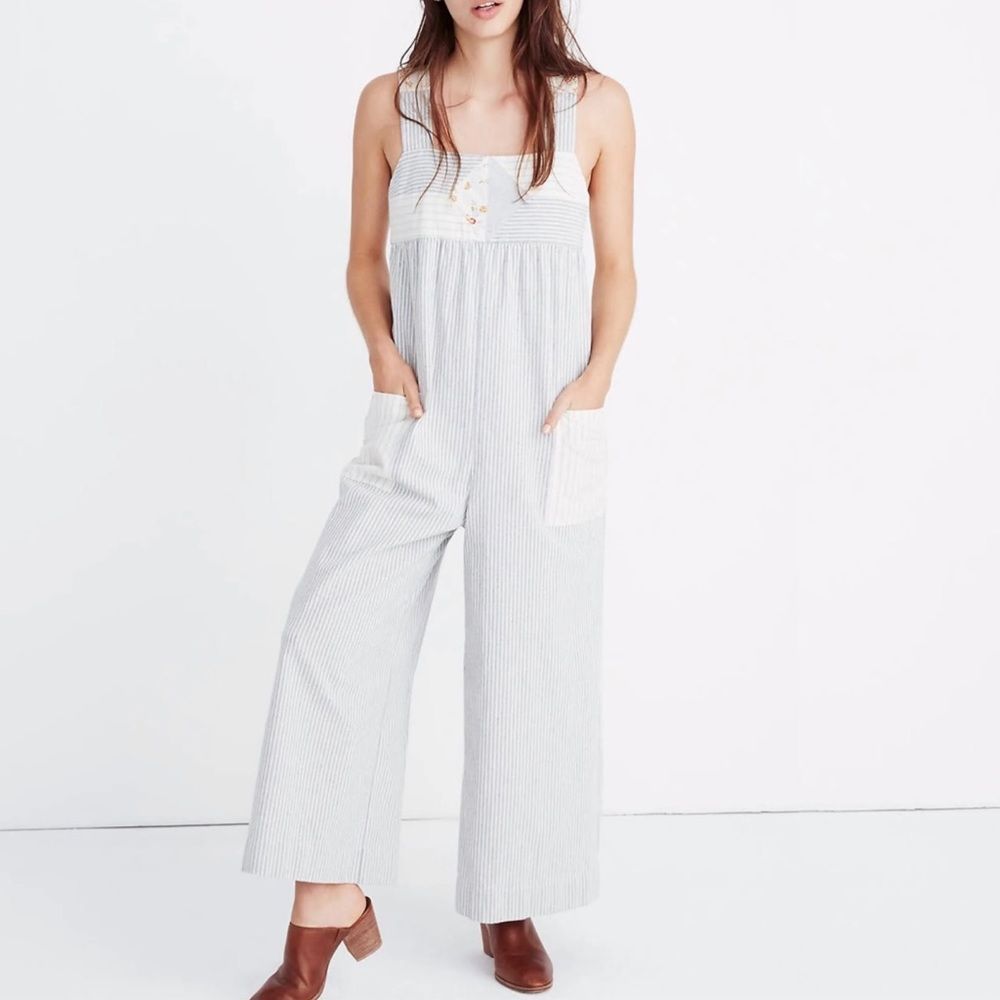 Madewell Striped Jumpsuit in White and Gray